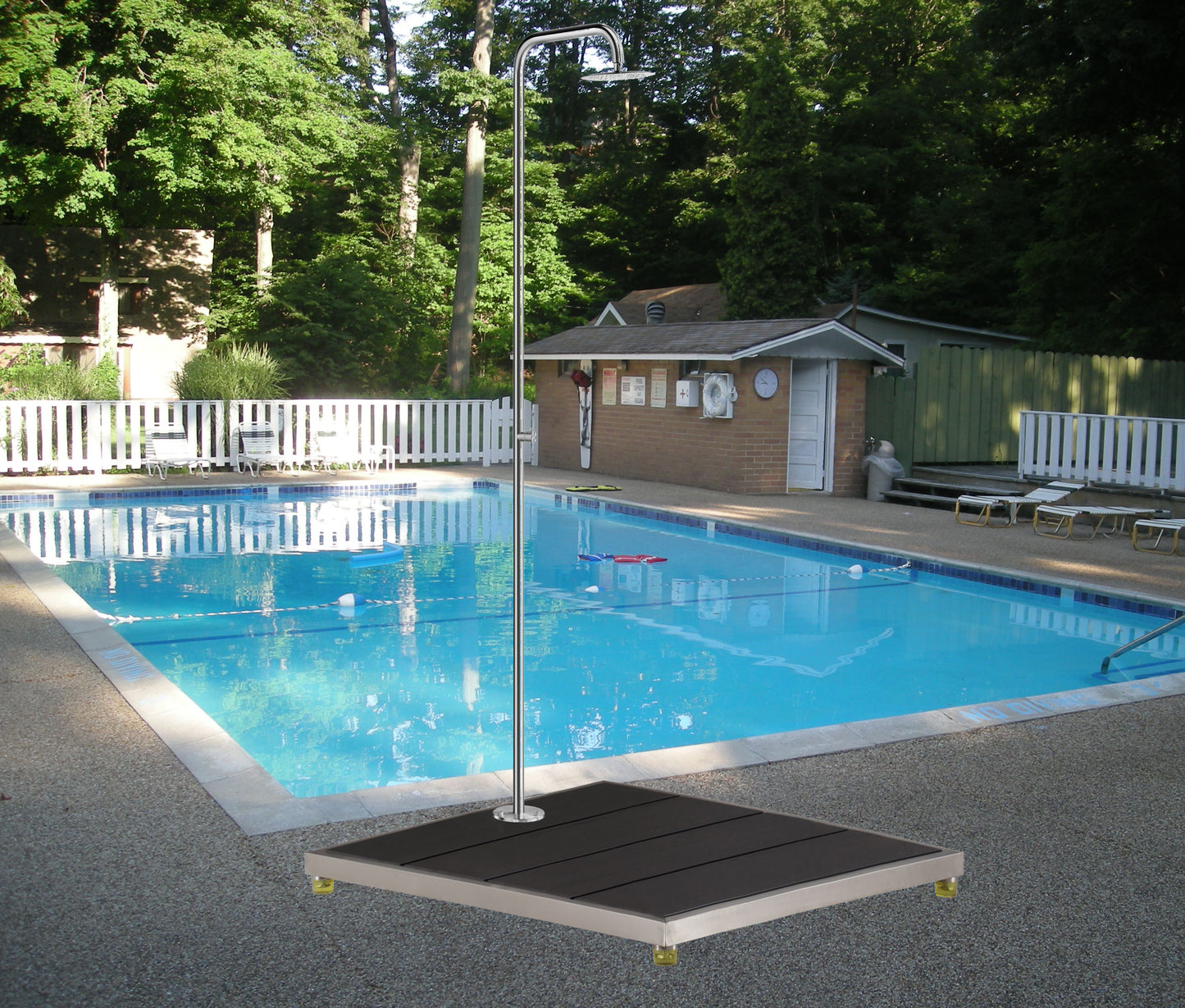 33 * 30" Plastic Wood with Stainless Steel Frame Dark Grey Base Make Outdoor Shower Movable&Install Outdoor Shower Without Call Plumber