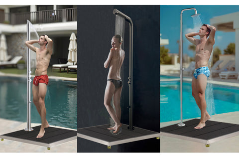 33 * 30" Plastic Wood with Stainless Steel Frame Dark Grey Base Make Outdoor Shower Movable&Install Outdoor Shower Without Call Plumber