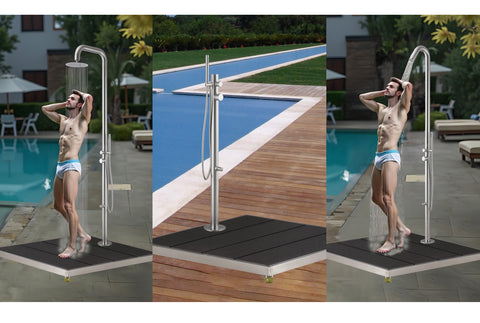 33 * 30" Plastic Wood with Stainless Steel Frame Dark Grey Base Make Outdoor Shower Movable&Install Outdoor Shower Without Call Plumber