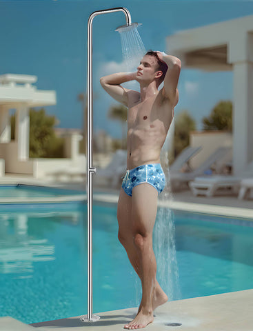 Wayime 87" Separable&Composable Free-Standing Brushed Stainless Steel 304 Rainfall Outdoor Shower with DOE Certificate