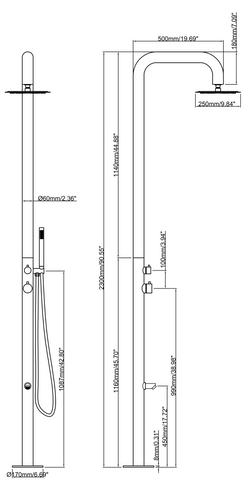 Wayime 91" Separable&Composable Free-Standing Brushed Stainless Steel 304 Rainfall Outdoor Shower