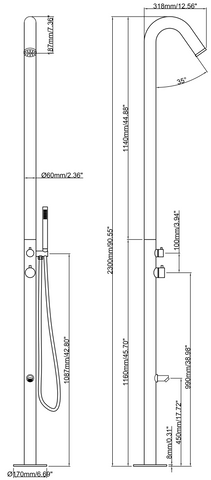 Wayime 91" Separable&Composable Free-Standing Brushed Stainless Steel 304 Spary Outdoor Shower