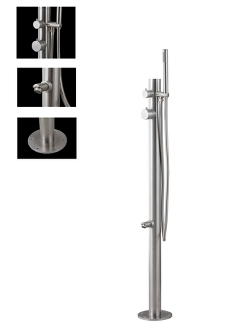 Wayime 43" Free-Standing Brushed Stainless Steel 304 Outdoor Shower Only Cold Water without Showerhead