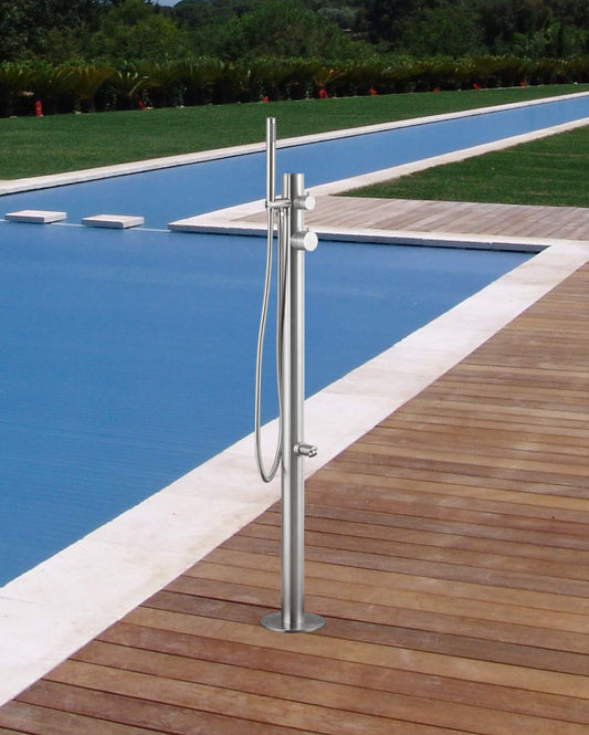 Wayime 43" Free-Standing Brushed Stainless Steel 304 Outdoor Shower Only Cold Water no Showerhead with DOE Certificate d